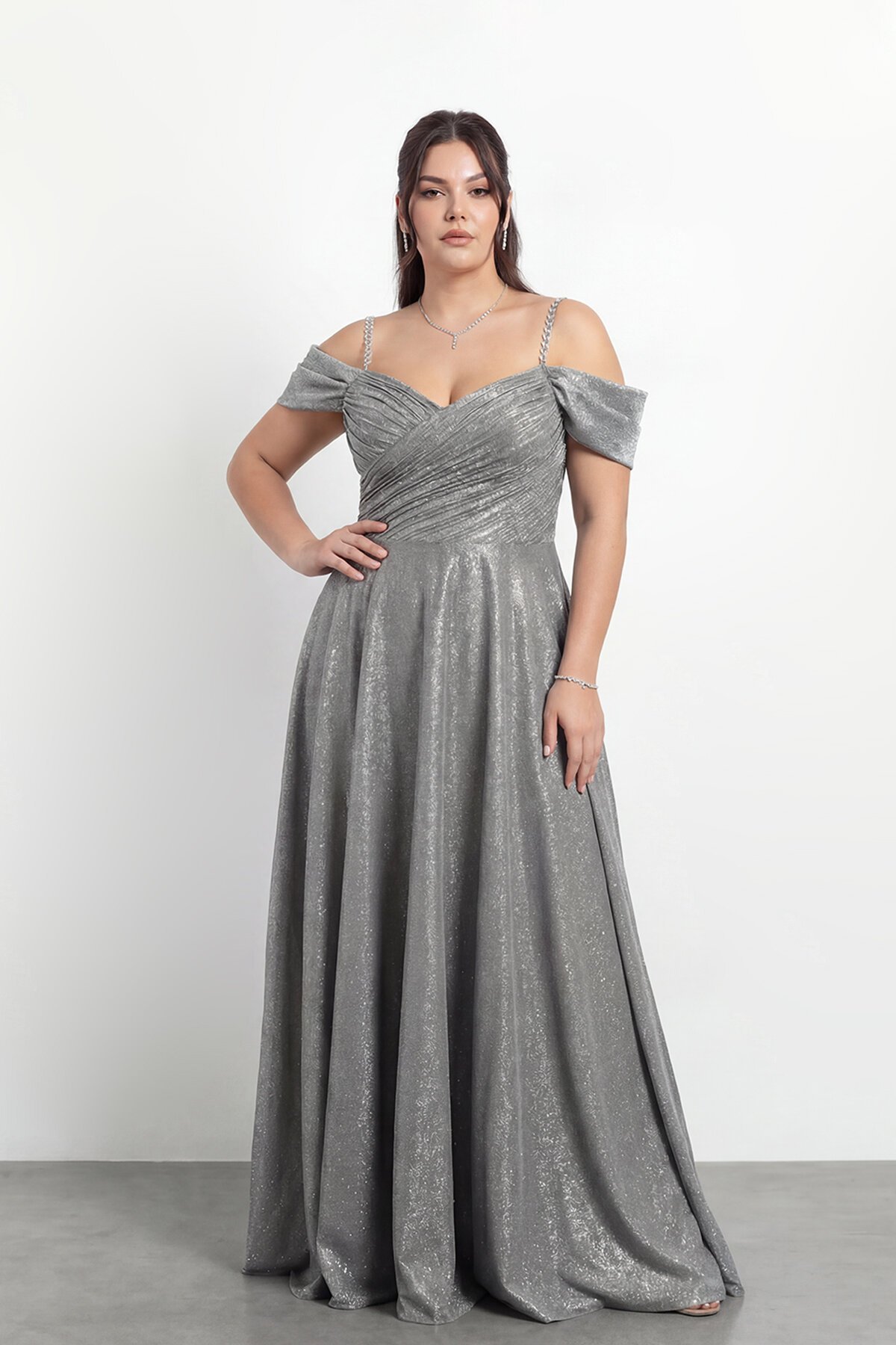 Taş Askılı Çapraz Büzgülü  Elbisesi - 2056