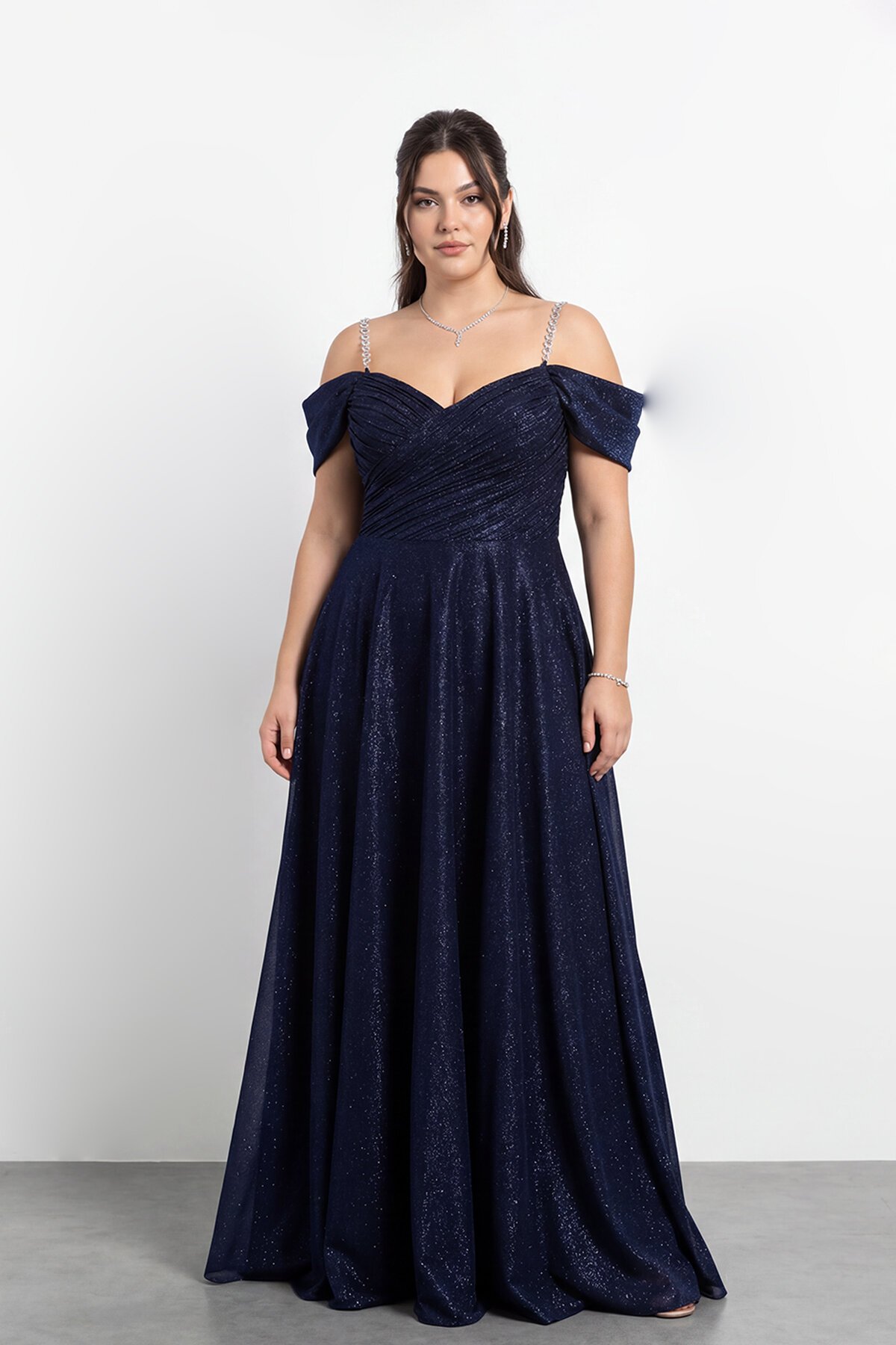 Taş Askılı Çapraz Büzgülü  Elbisesi - 2056