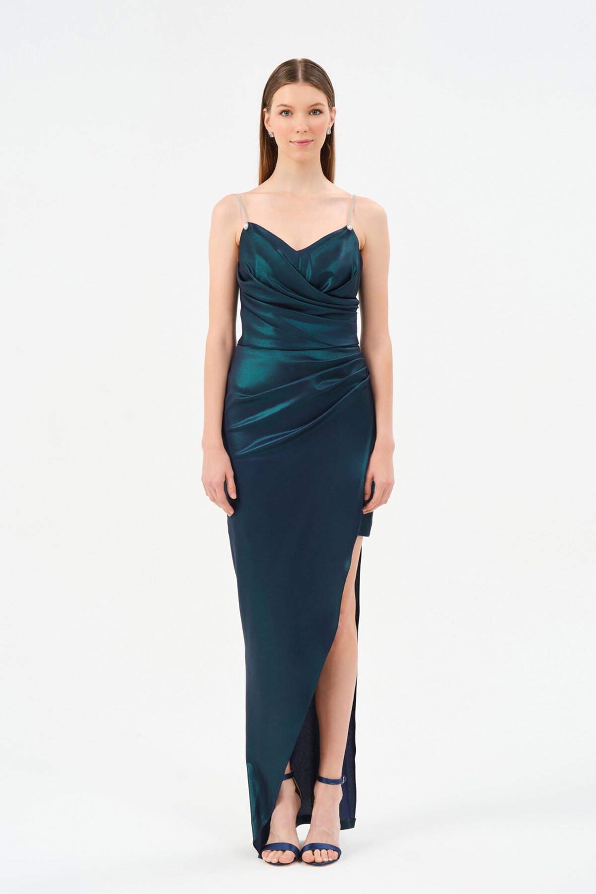 Taş Askılı Yırtmaçlı Elbise - 1583