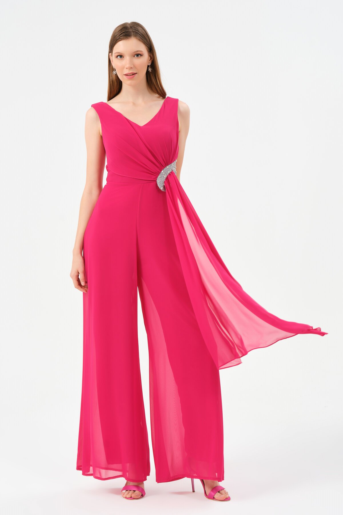 Taş İşlemeli Şifon Detaylı Tulum - 1457