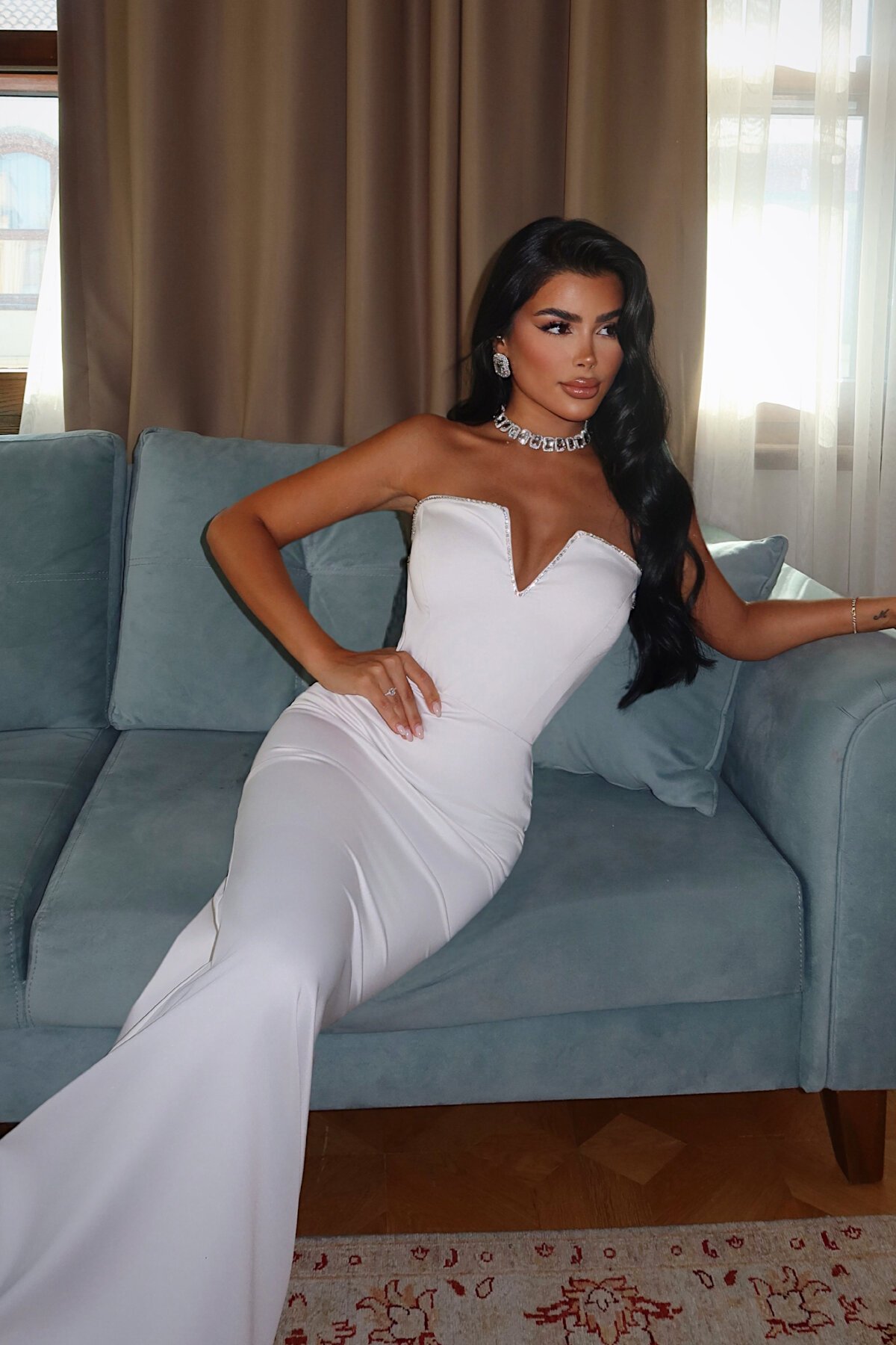 Taş İşlemeli Straplez Balık Elbise - 1721