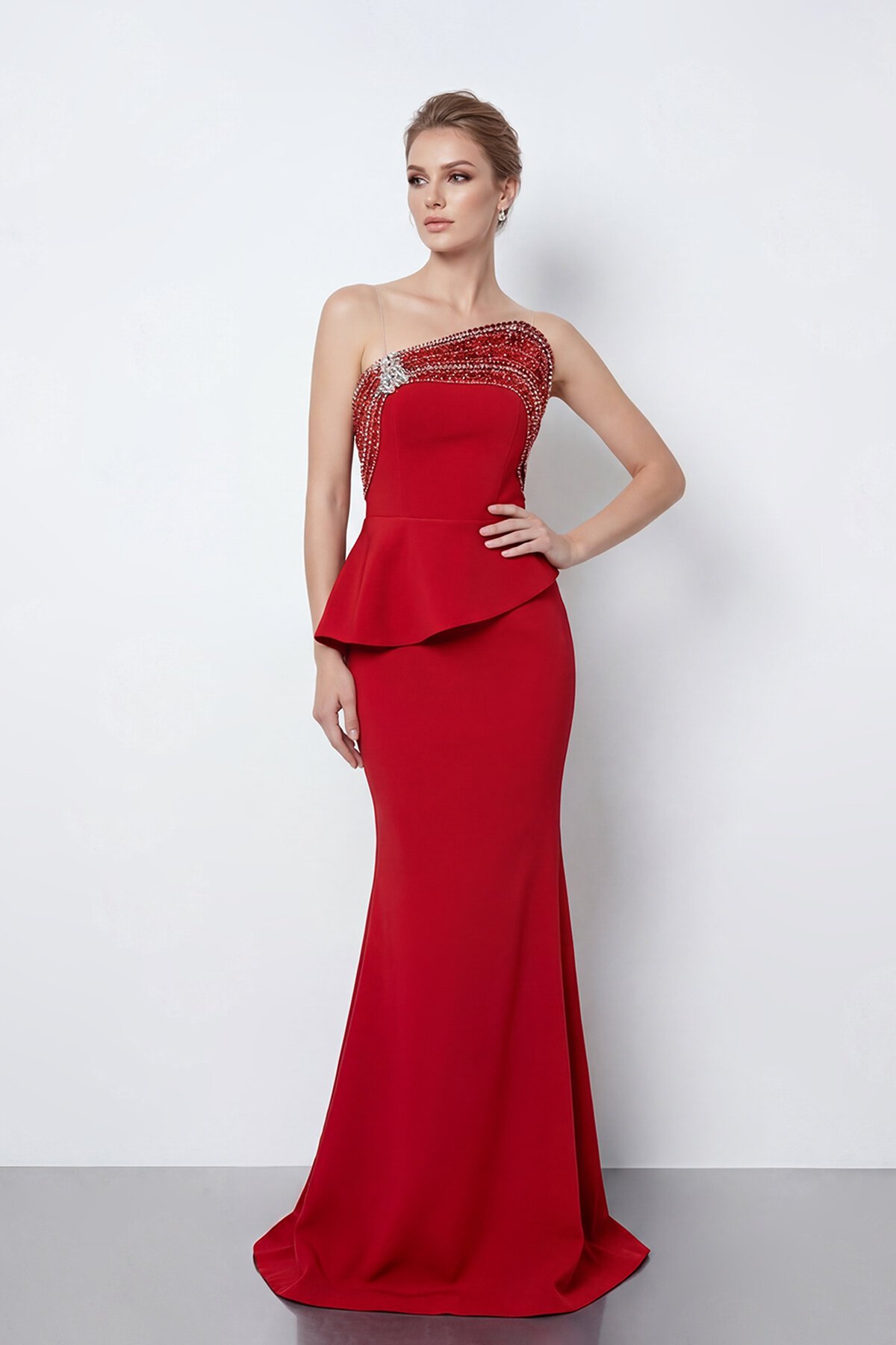 Taş İşlemeli Straplez Elbise - 2040