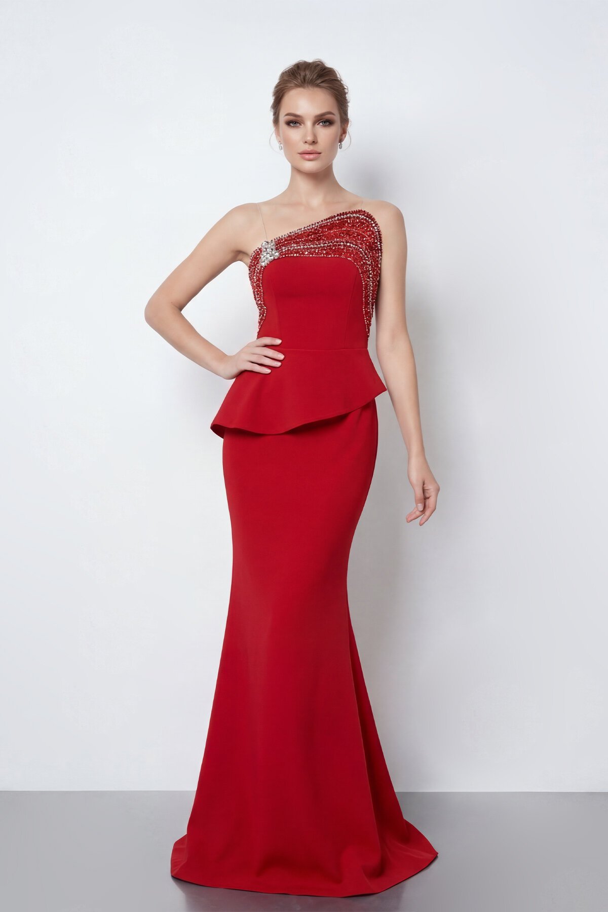 Taş İşlemeli Straplez Elbise - 2040