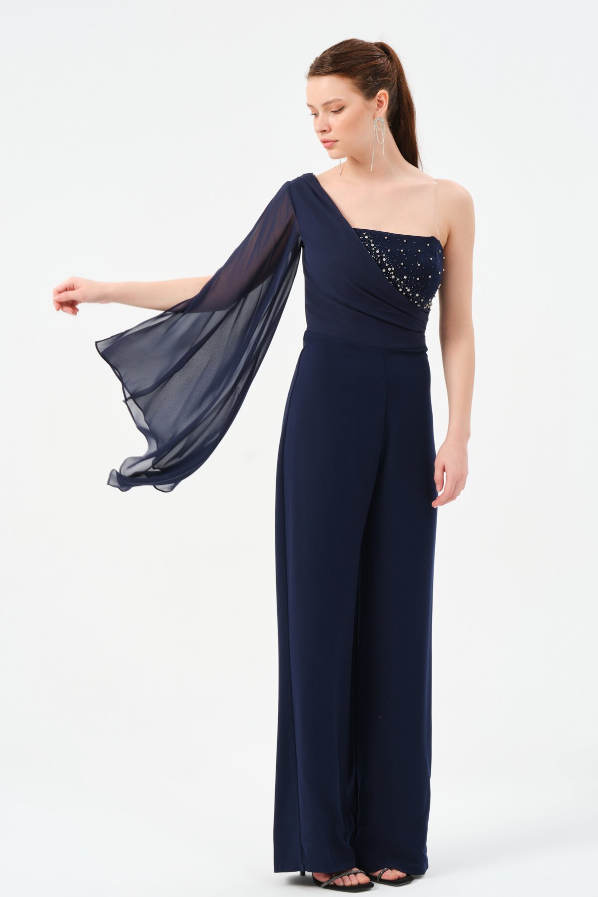 Taş İşlemeli Tek Omuzlu Tulum - 1488