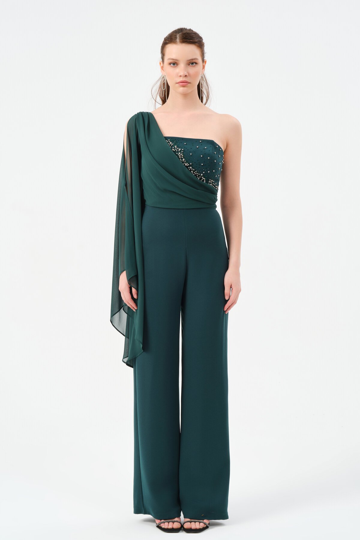 Taş İşlemeli Tek Omuzlu Tulum - 1488