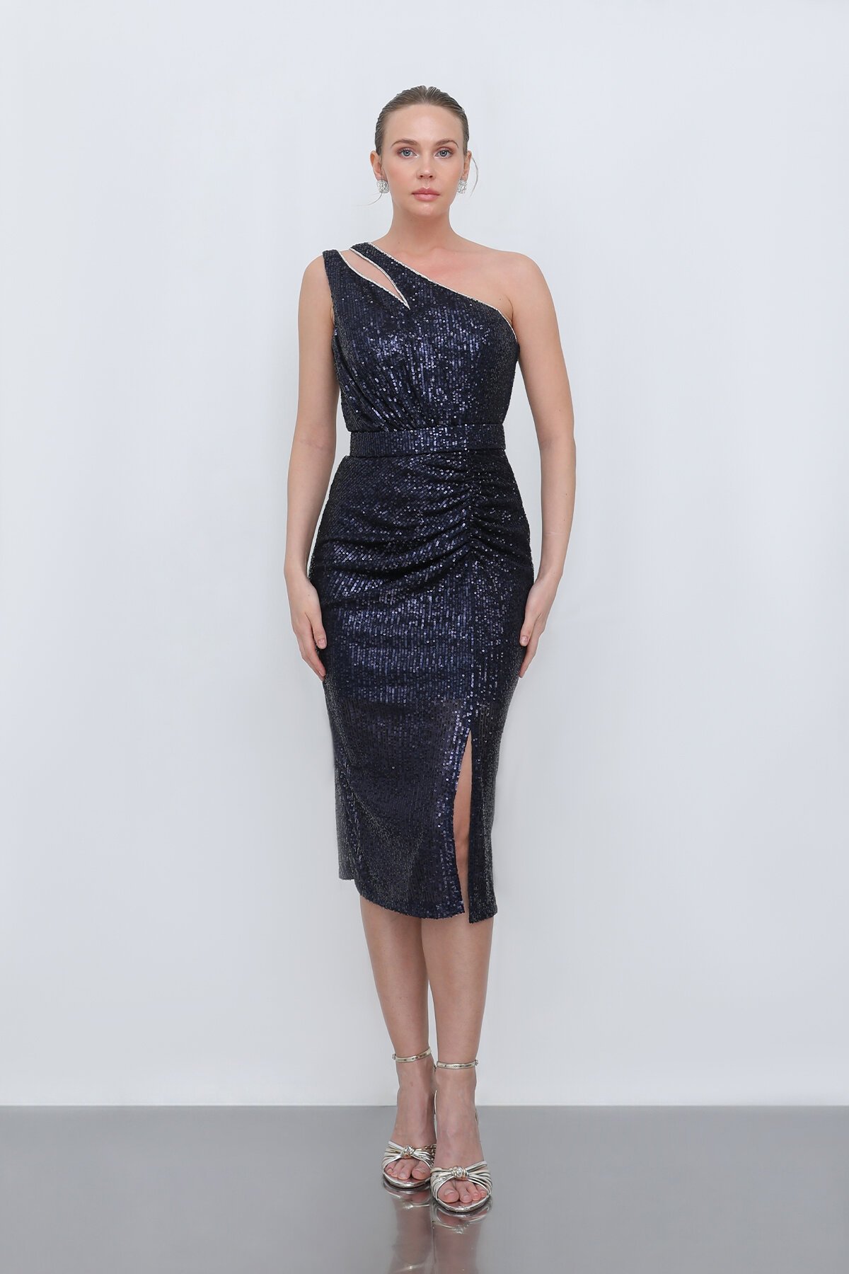 Tek Omuzlu Payetli Elbise - 1705