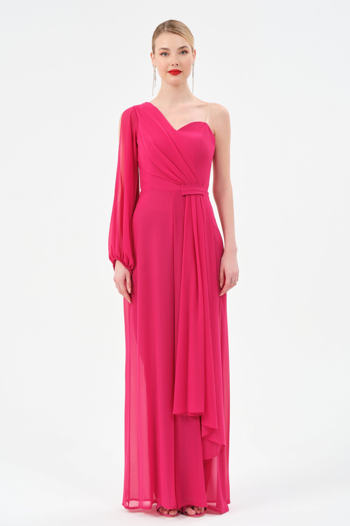 Tek Omuzlu Şifon Detaylı Tulum - 1336