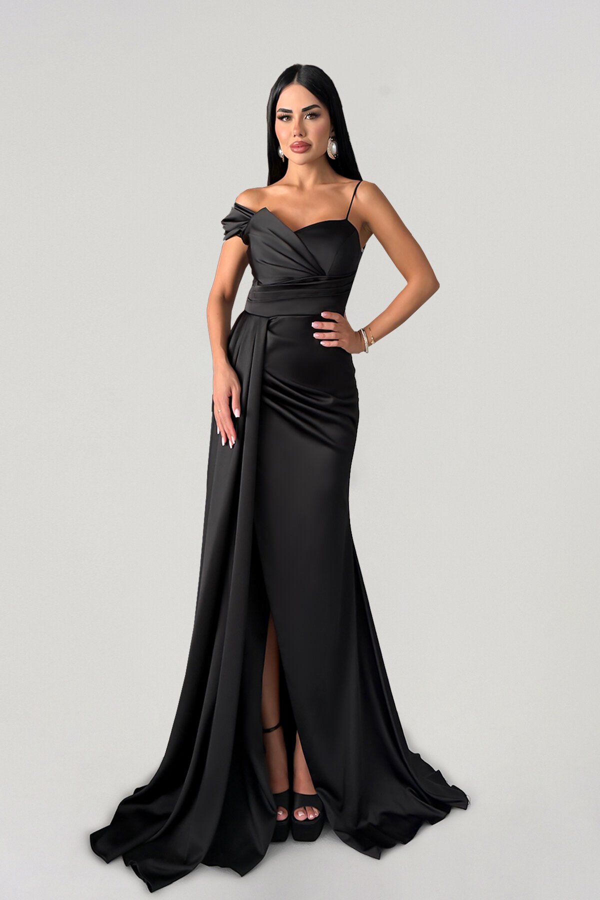 Tek Omzu Düşük İp Askılı Elbise - 1564