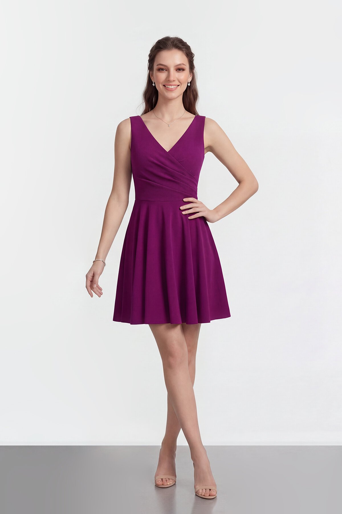 V Yaka Kruvaze Mini Abiye - 2080