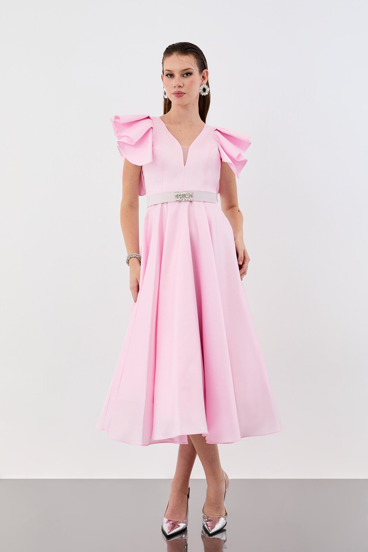 Volan Kol Detaylı A Kesim Midi Abiye - 1973