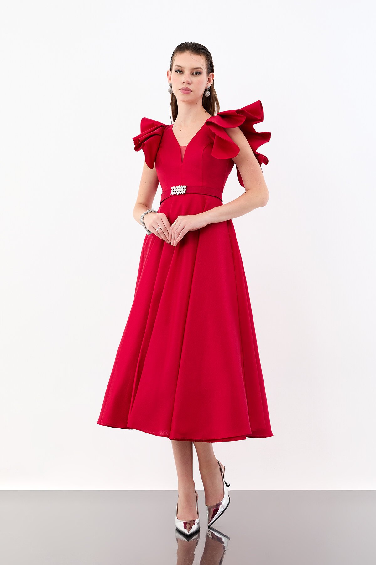 Volan Kol Detaylı A Kesim Midi Abiye - 1973