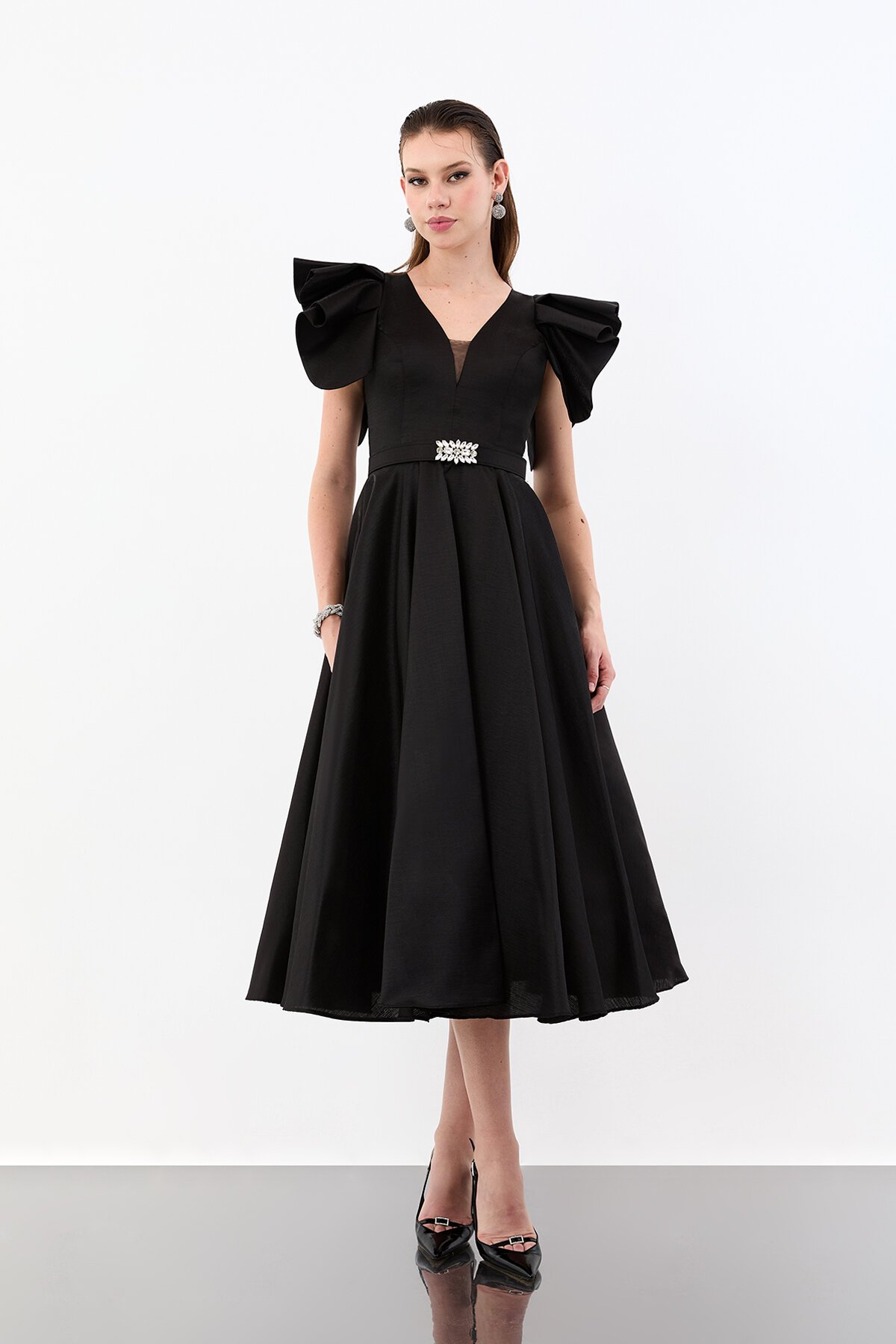 Volan Kol Detaylı A Kesim Midi Abiye - 1973