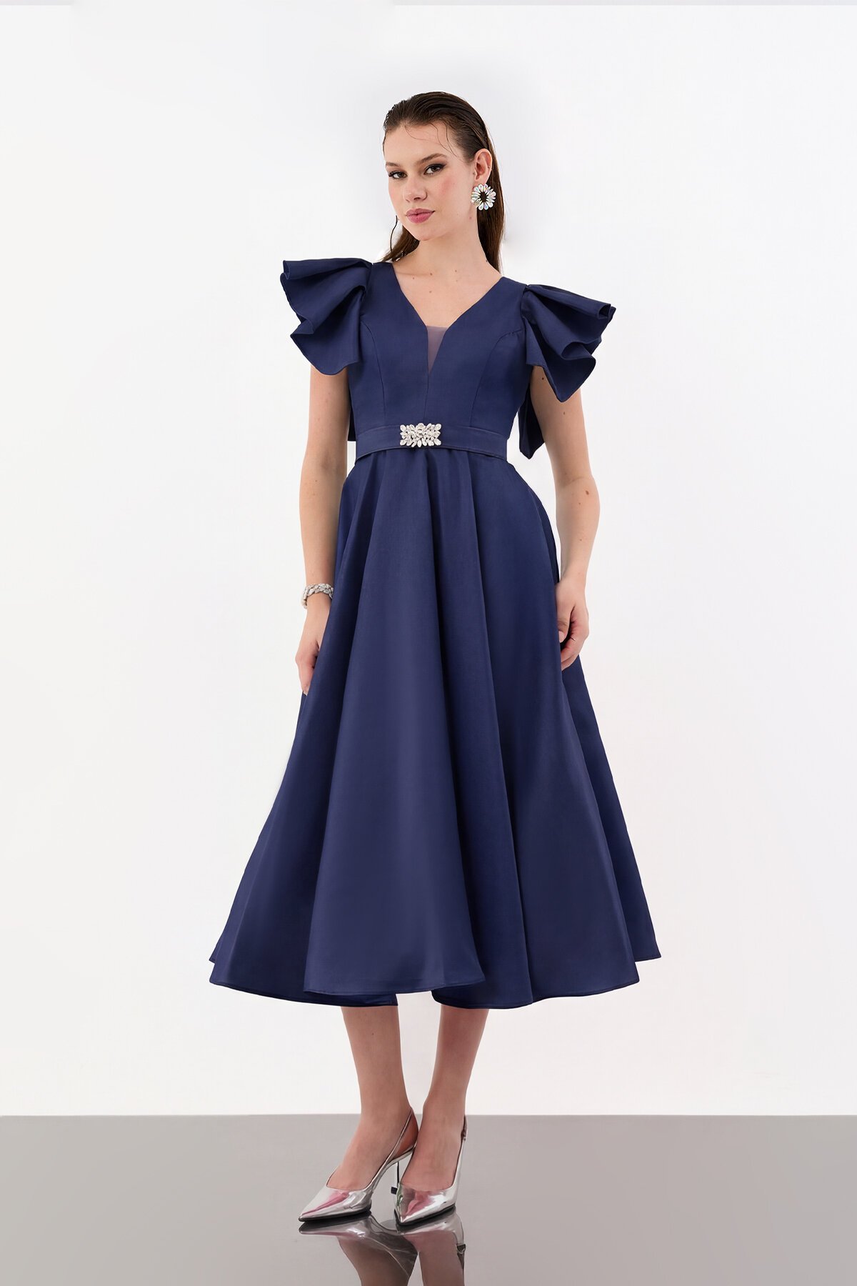 Volan Kol Detaylı A Kesim Midi Abiye - 1973