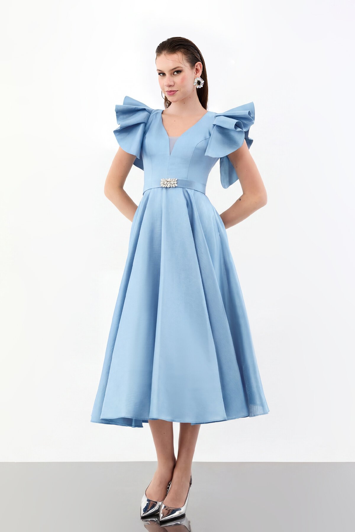 Volan Kol Detaylı A Kesim Midi Abiye - 1973