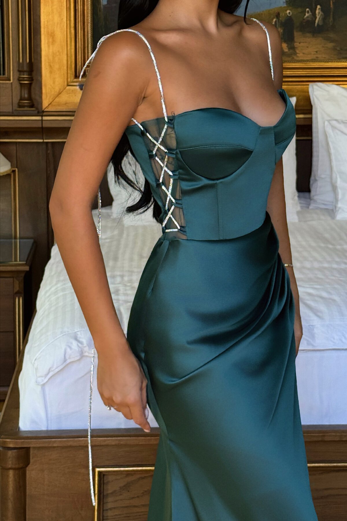 Zincir Askılı Yırtmaçlı Elbise - 1547