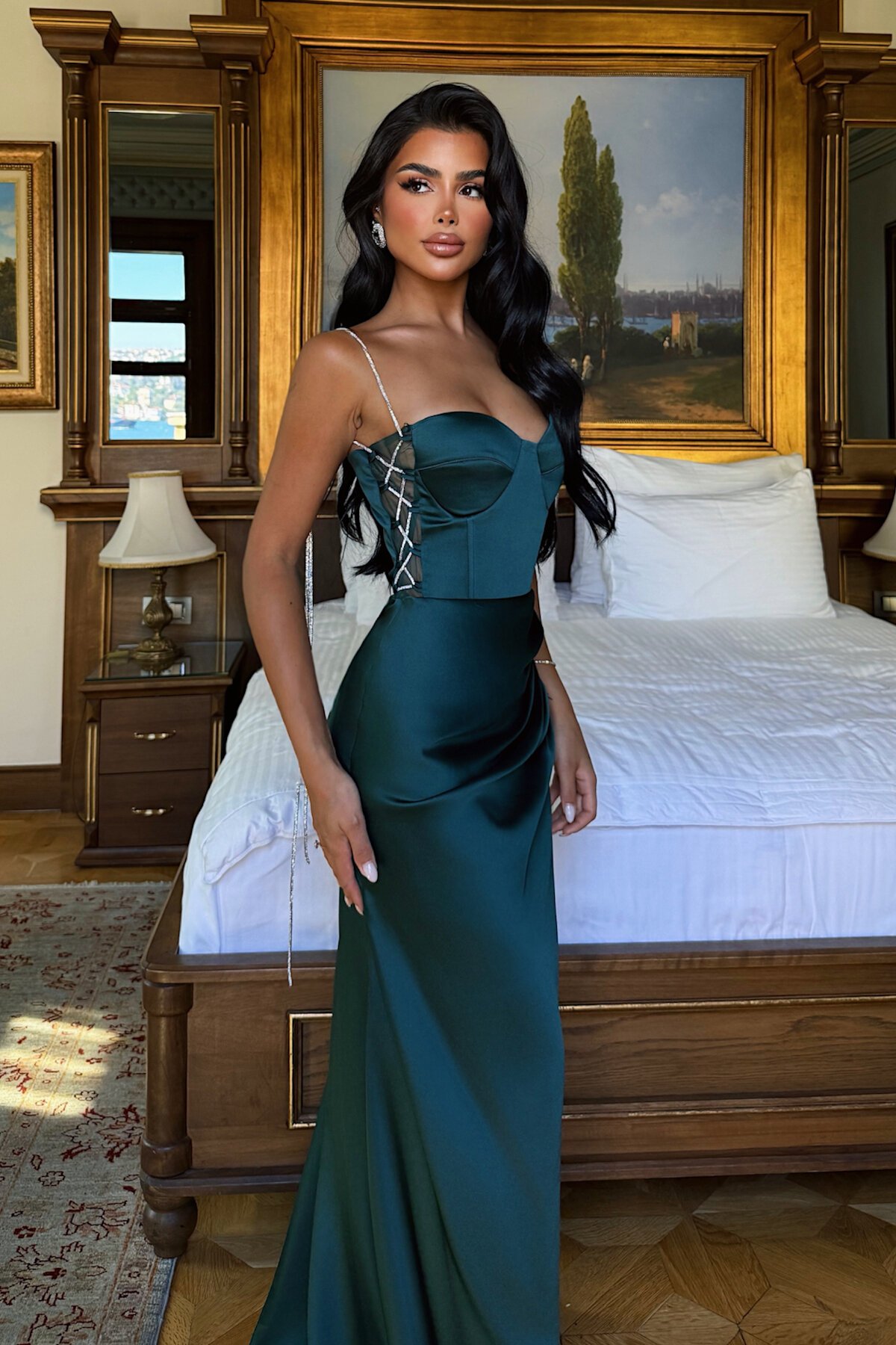 Zincir Askılı Yırtmaçlı Elbise - 1547