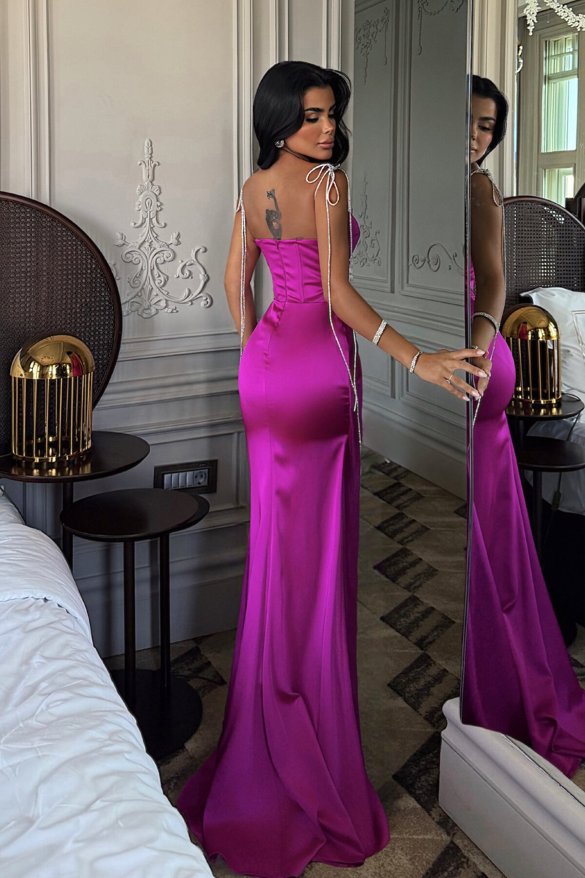 Zincir Askılı Yırtmaçlı Elbise - 1547