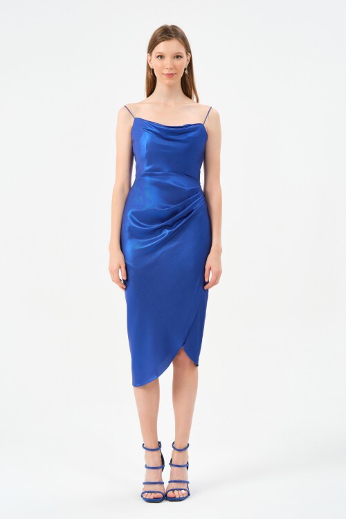 Askılı Drapeli Midi Elbise - 1580