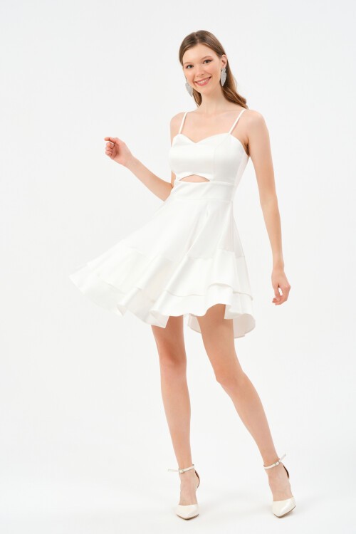 Askılı Volanlı Mini Elbise - 1546