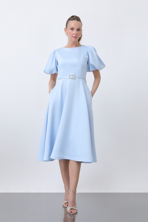 Balon Kol Midi Elbise - 1232