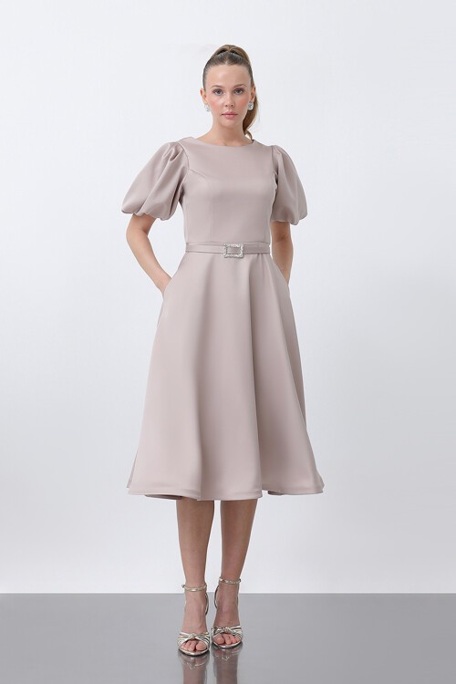 Balon Kol Midi Elbise - 1232