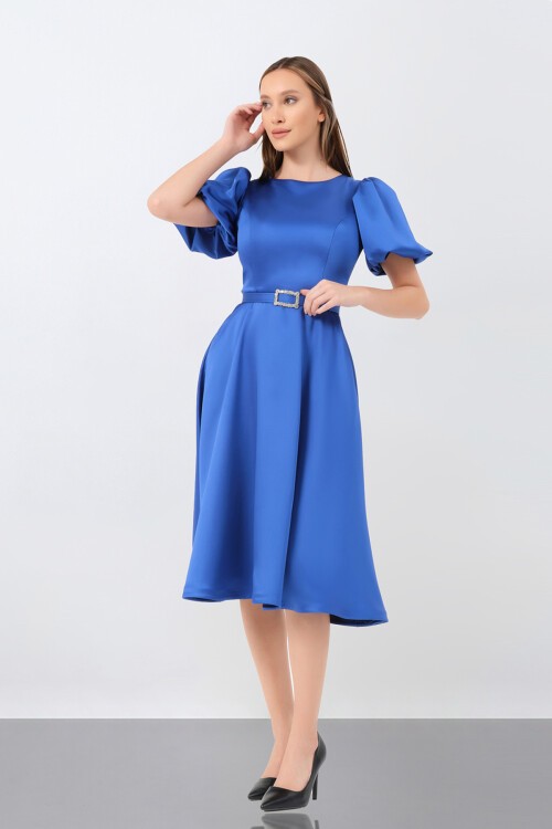 Balon Kol Midi Elbise - 1232