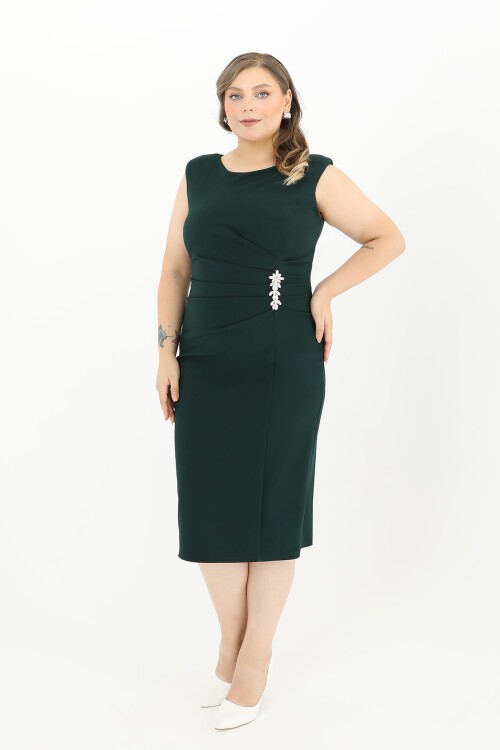 Broş Detaylı Midi Elbise - 1649