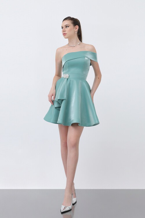 Broş Detaylı Mini Elbise - 1738