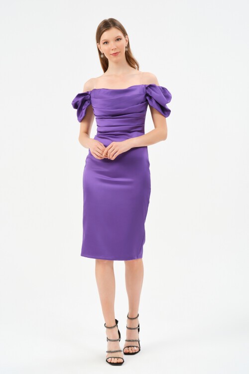 Drape Detaylı Midi Elbise - 1513