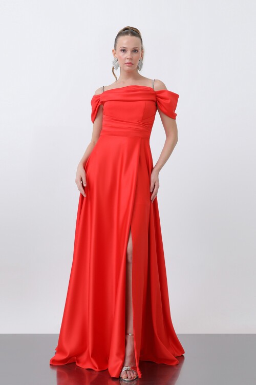 Drape Detaylı Yırtmaçlı Elbise - 1440