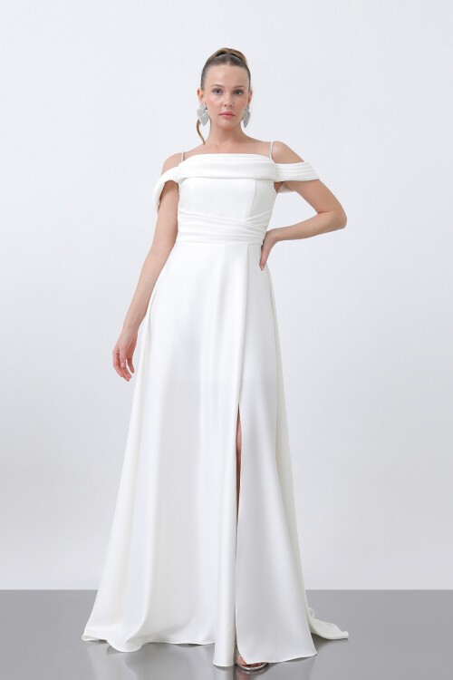 Drape Detaylı Yırtmaçlı Elbise - 1440