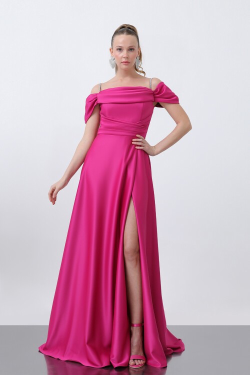 Drape Detaylı Yırtmaçlı Elbise - 1440