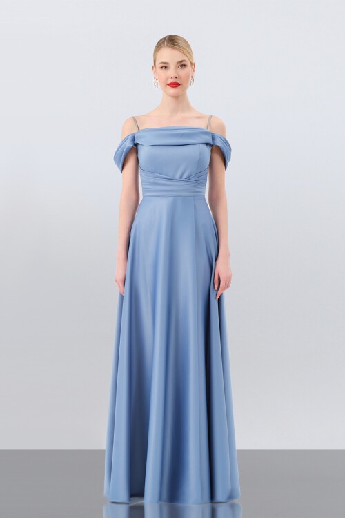 Drape Detaylı Yırtmaçlı Elbise - 1440