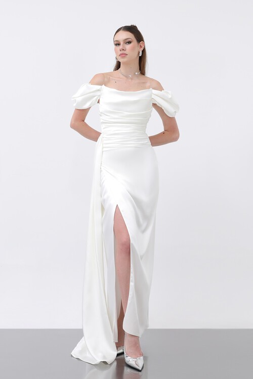 Drapeli Yırtmaçlı Elbise - 1499