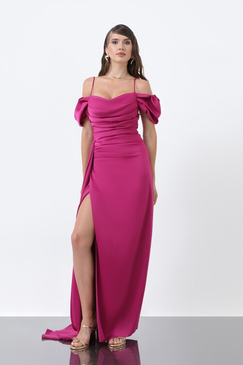 Drapeli Düşük Kollu Elbise - 1910