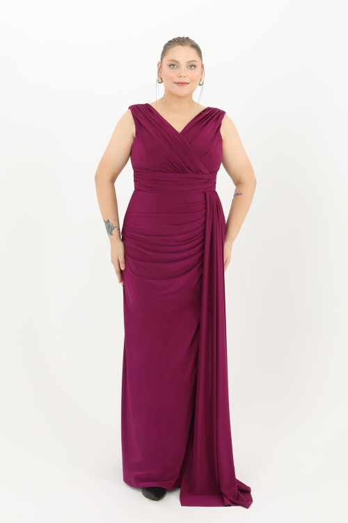 Drapeli Kruvaze Yaka Uzun Elbise - 1648