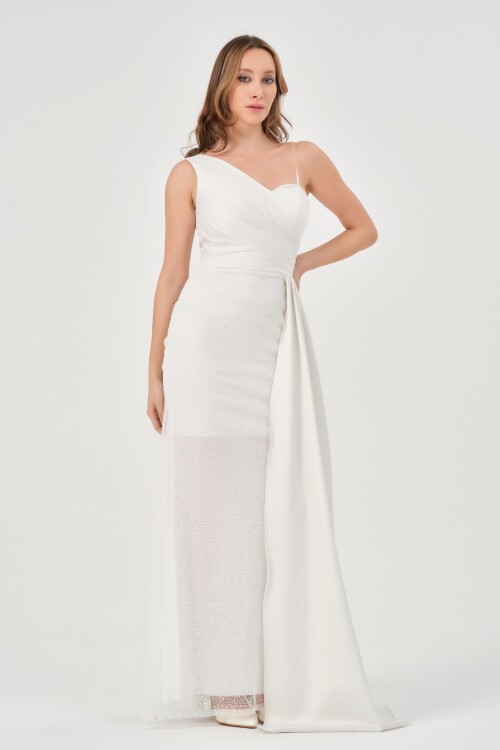 Drape Detaylı Tek Omuz Elbise - 1557