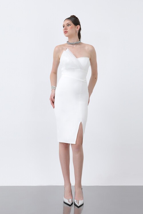 Drapeli Straplez Midi Elbise - 1864