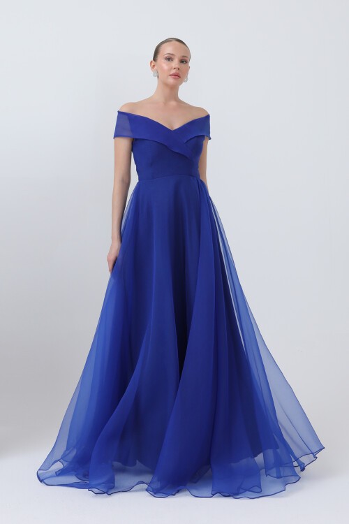 Kayık Yakalı Tül Elbise - 1697