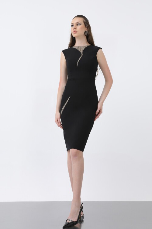 Tül Detaylı Kalem Elbise - 1605