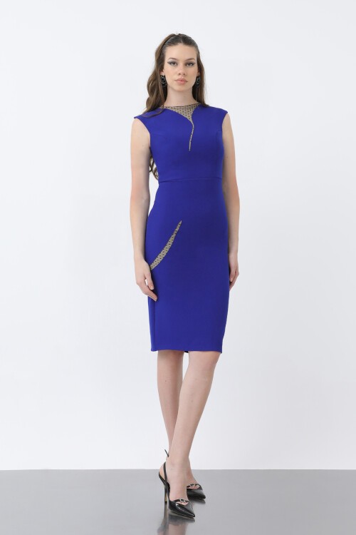 Tül Detaylı Kalem Elbise - 1605