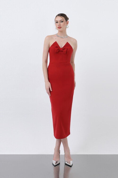 Fiyonk Detaylı Midi Elbise - 1860