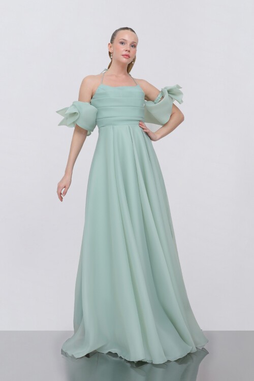 Boyundan Bağlamalı Fiyonk Detaylı Elbise - 1761