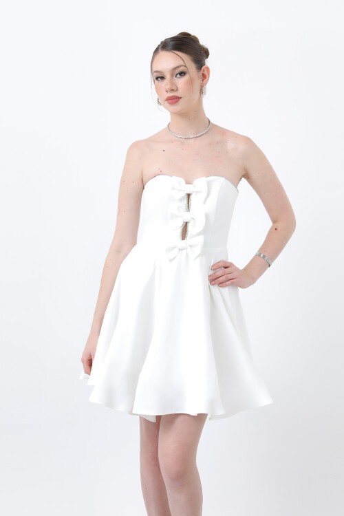 Fiyonklu Straplez Mini Elbise - 1825