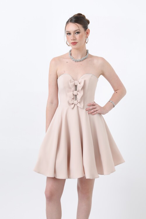 Fiyonklu Straplez Mini Elbise - 1825