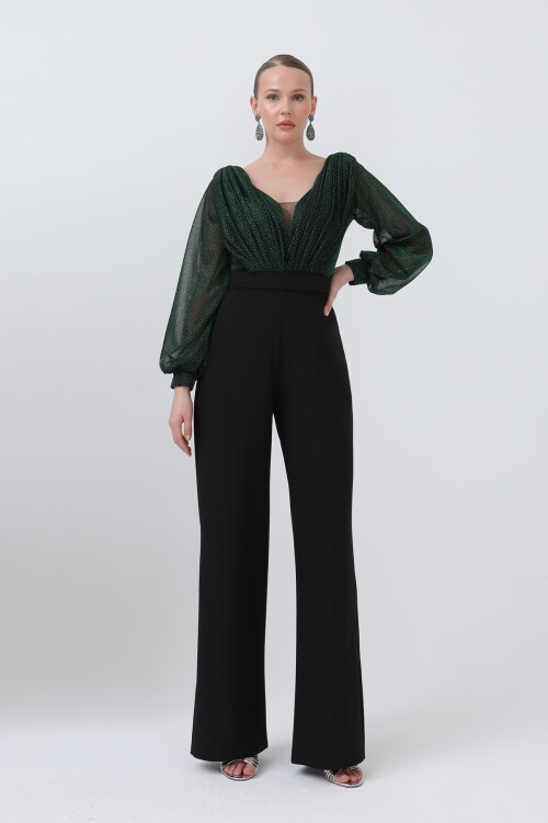 Simli Göğüs Drapeli Tulum - 1656