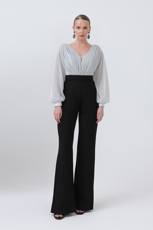 Simli Göğüs Drapeli Tulum - 1656