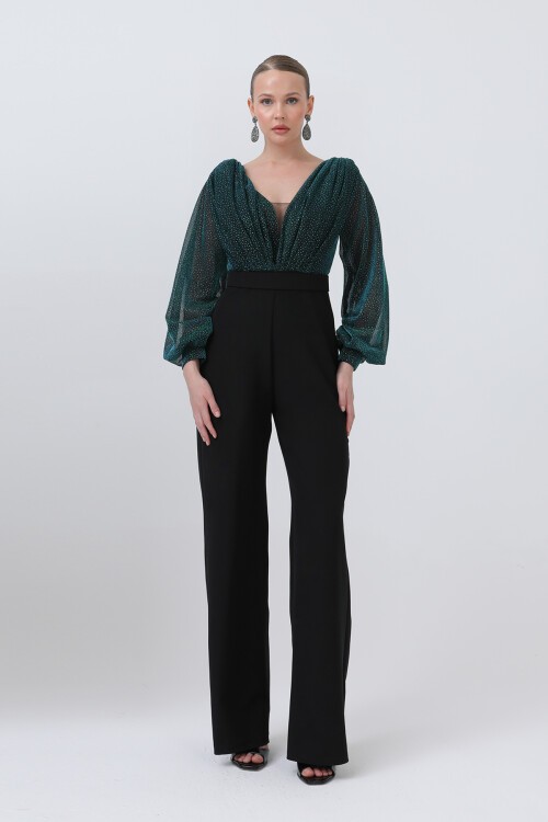 Simli Göğüs Drapeli Tulum - 1656