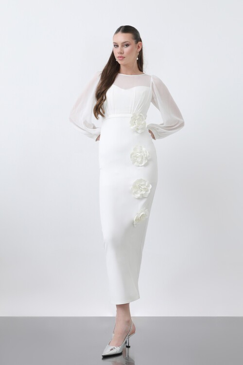 Gül Detaylı Elbise - 1695