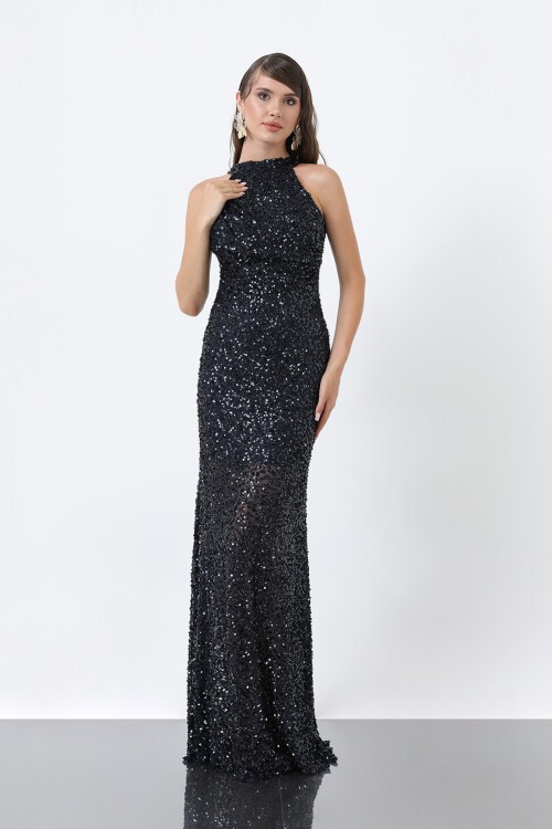 Halter Yaka Payetli Elbise - 1838